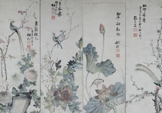 民國孫同九花鳥四條屏