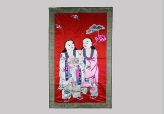 民國刺繡和合二仙紋圖
